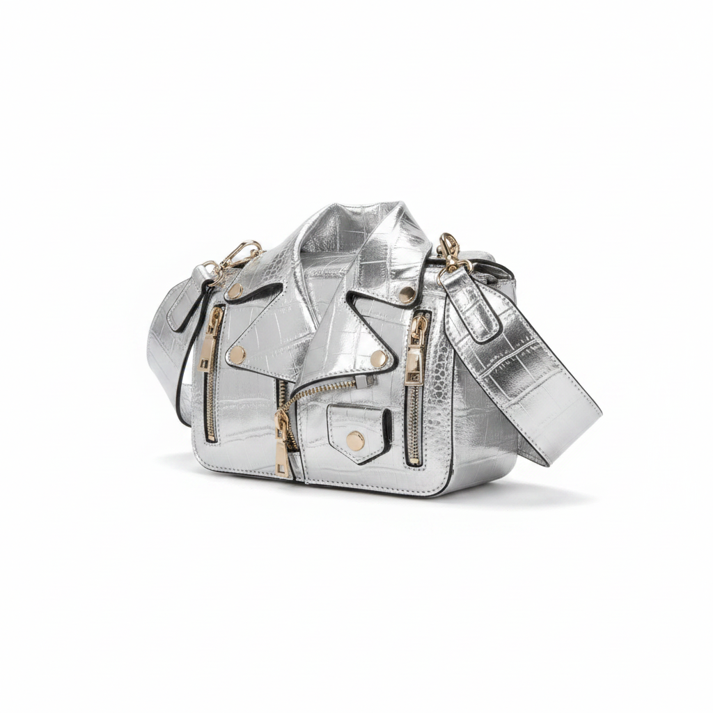 Silver Biker Jacket Bag