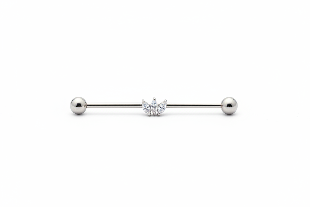 Silver Marquise Industrial Barbell