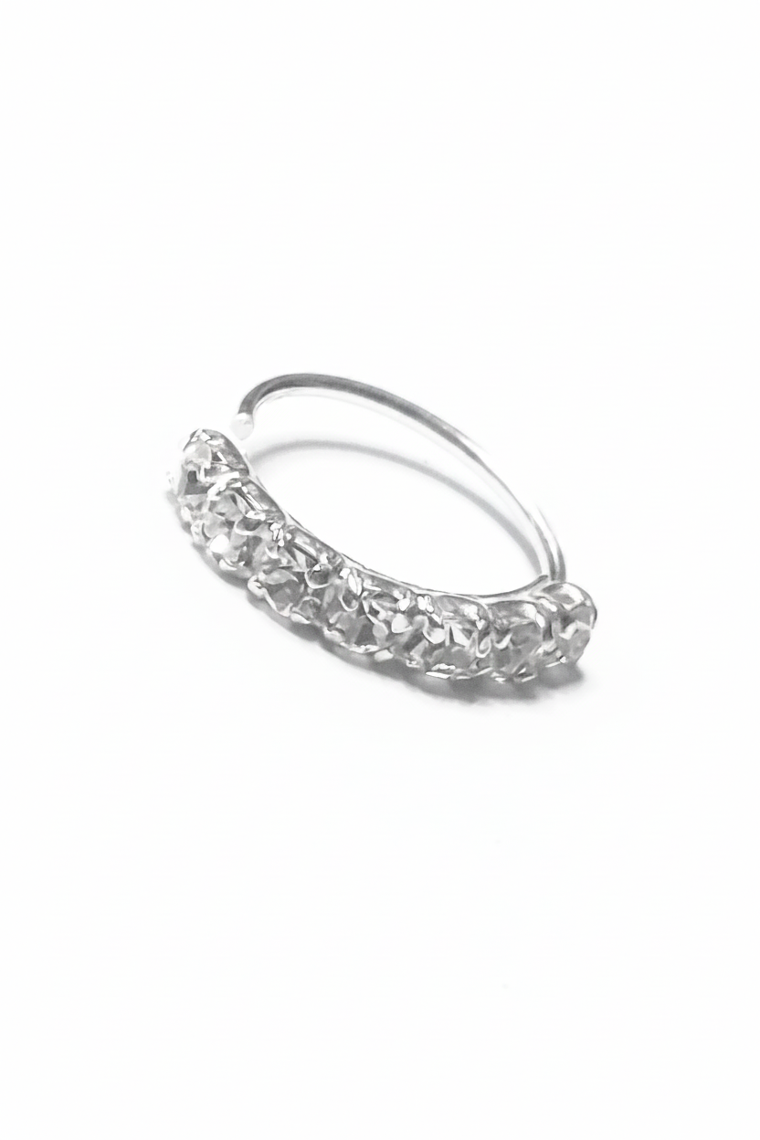 Sterling Silver Crystal Hoop Piercing Ring 8mm - White Background
