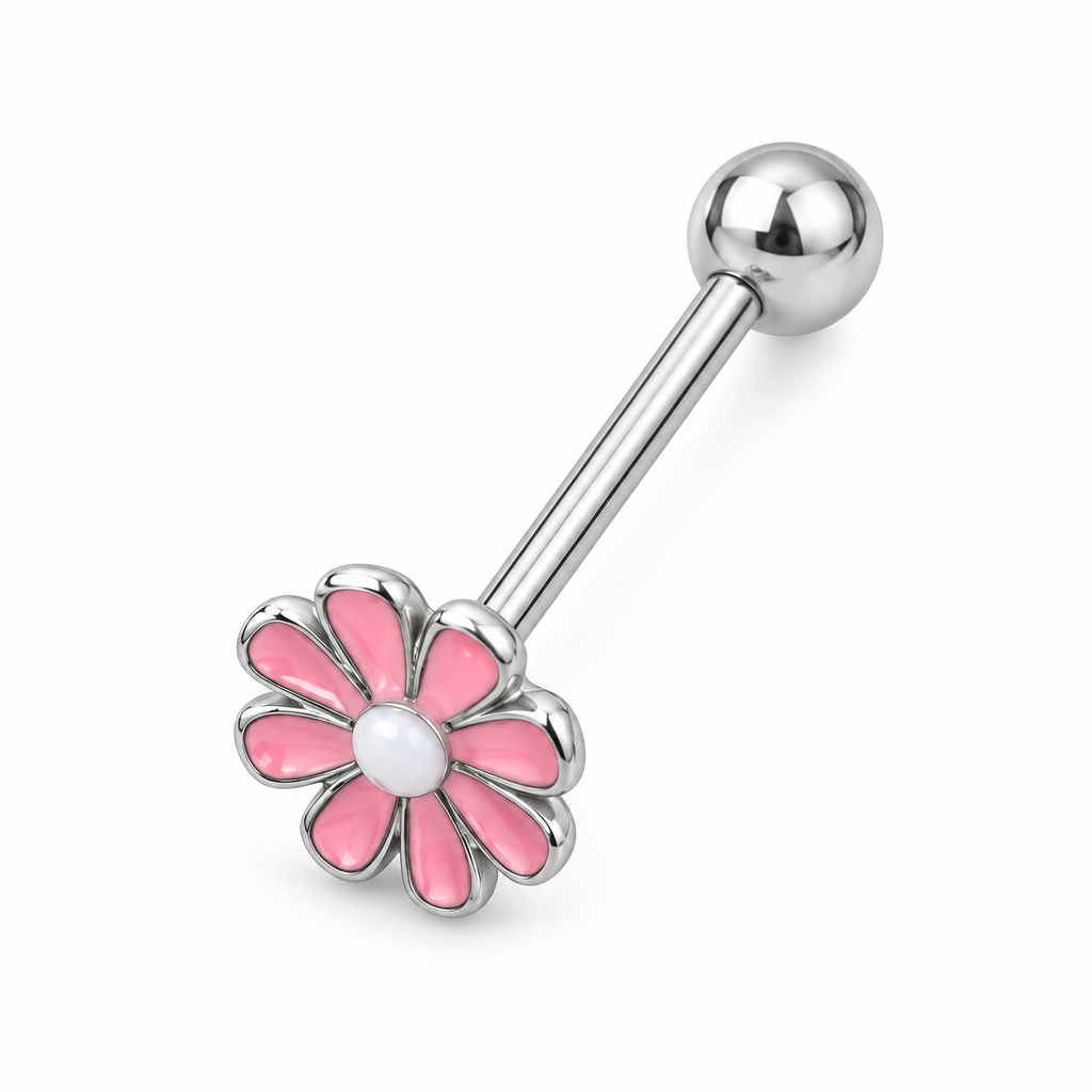 Studio-style pink flower piercing jewellery